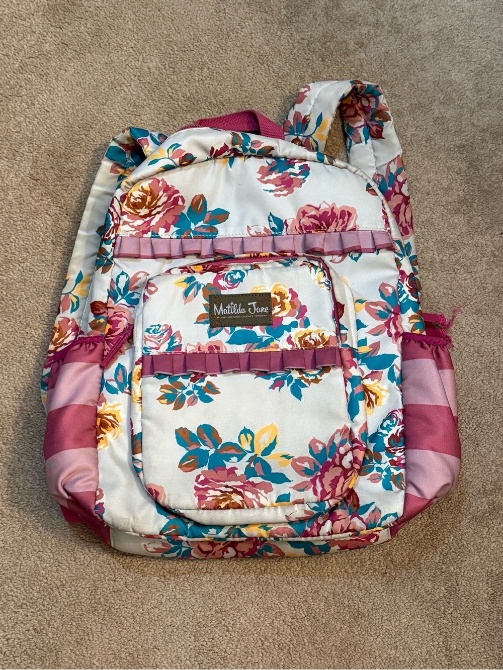 Matilda Jane Cream Floral Backpack with Pink & Teal Accents